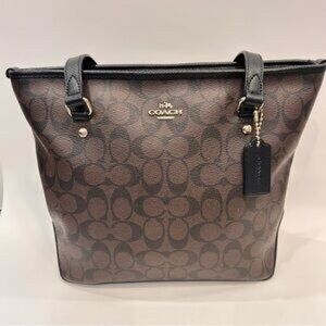 Nwot Coach City Zip Top Brown & Black Satchel Bag Purse m
